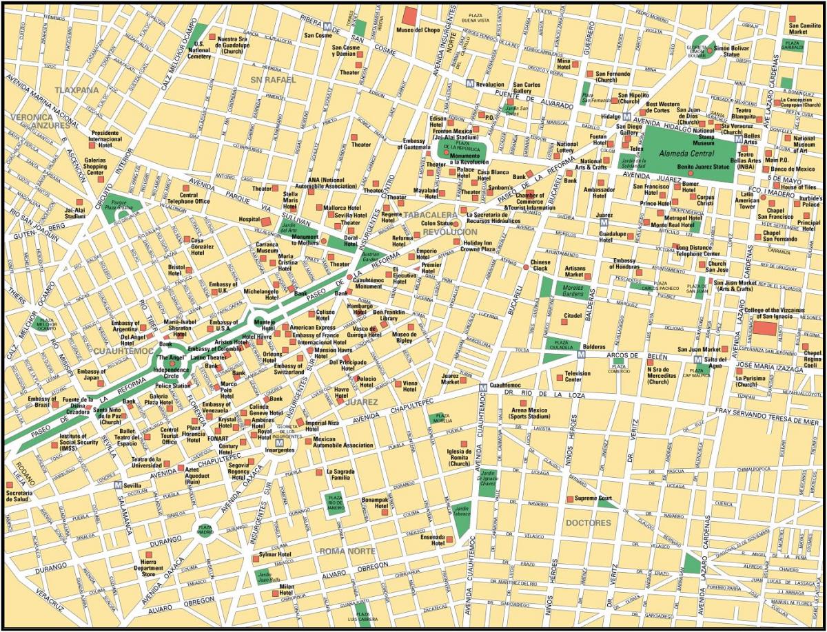 χάρτης της Πόλης του Μεξικού στα αξιοθέατα