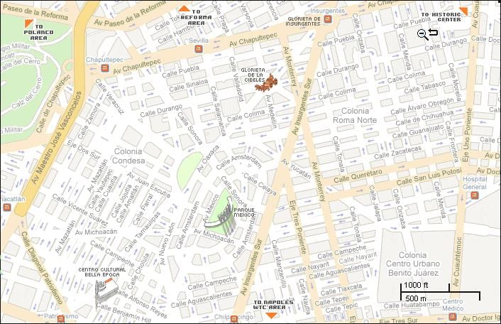 χάρτης της condesa της Πόλης του Μεξικού