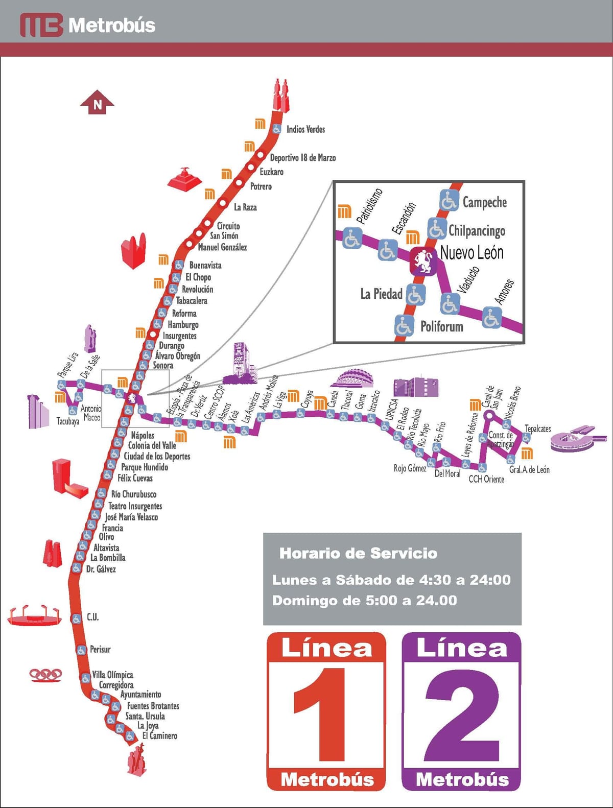 χάρτης της metrobus Πόλη του Μεξικού