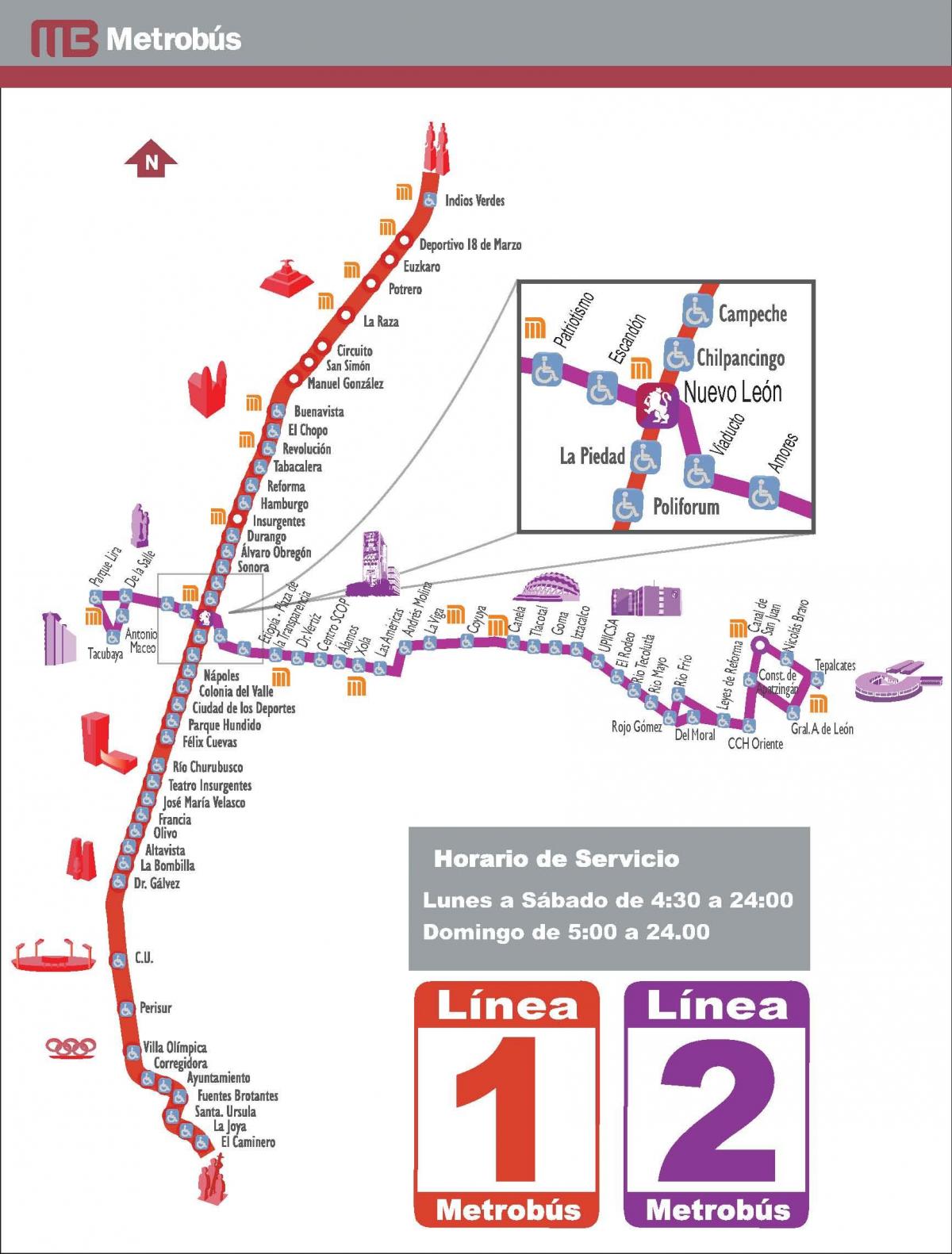 χάρτης της metrobus Πόλη του Μεξικού